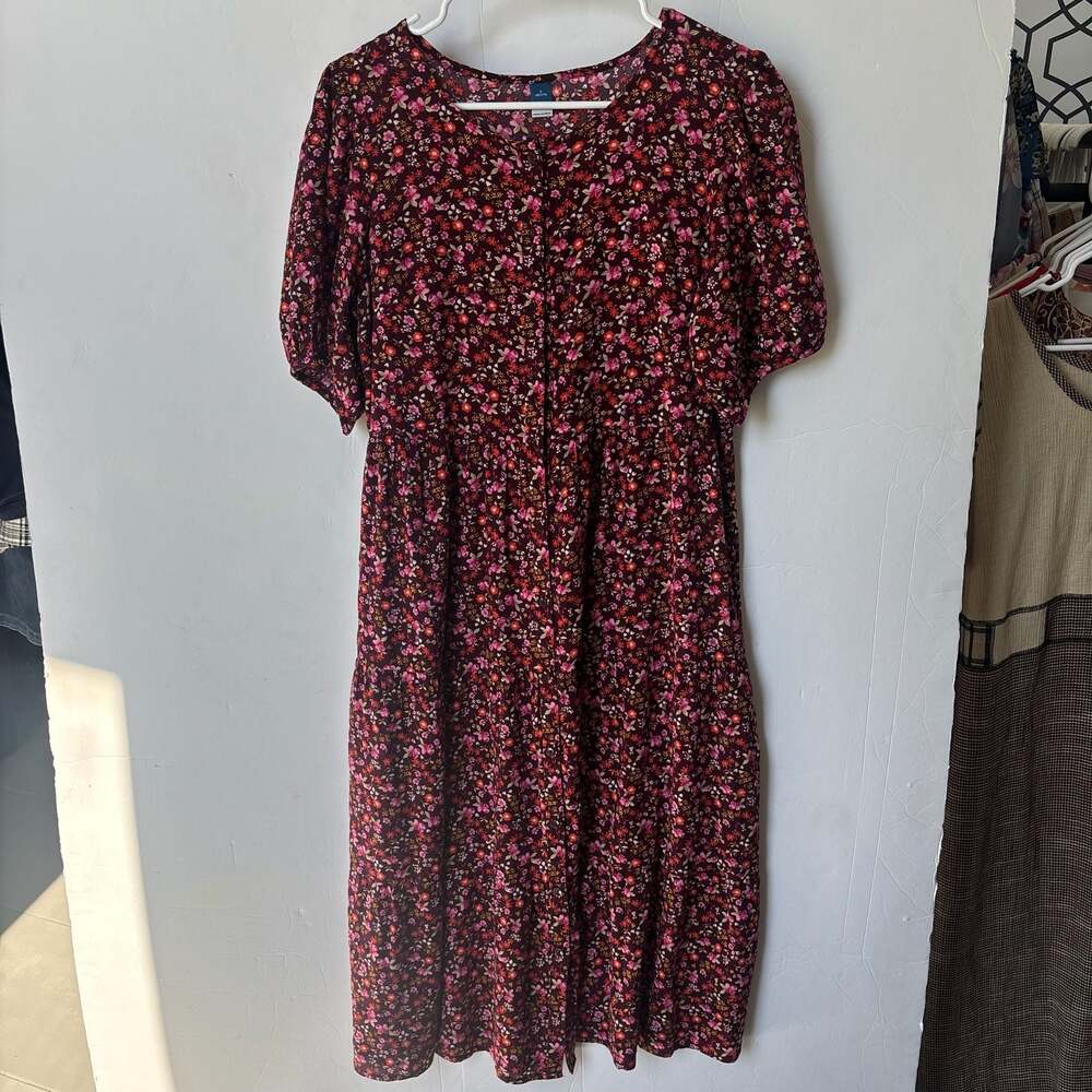 Old Navy Floral Button-Front Tiered Midi Dress Size S Petite